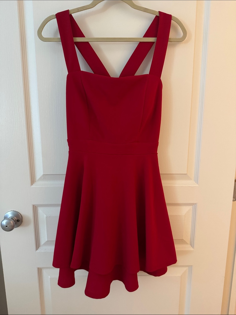 Red Fit-and-Flare Mini Dress with Square Neck